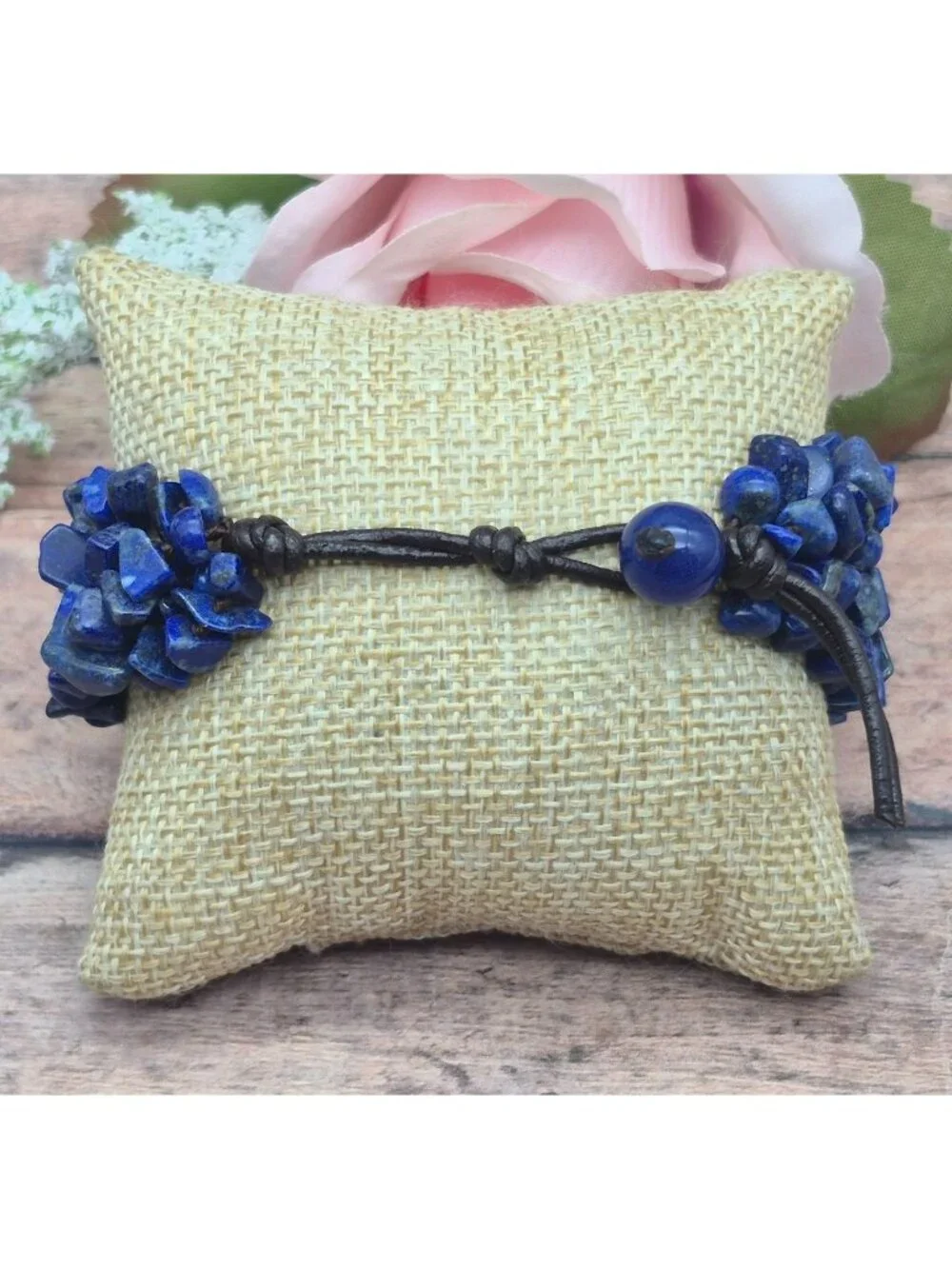 Muti Strand Natural Blue Lapis Chip Stone Bracelet Boho Hippie Nature Lover